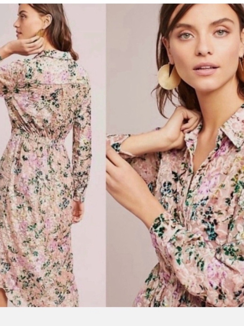 Anthropology Hemant & Nandita Dress Triana Velvet Floral Boho Size Small